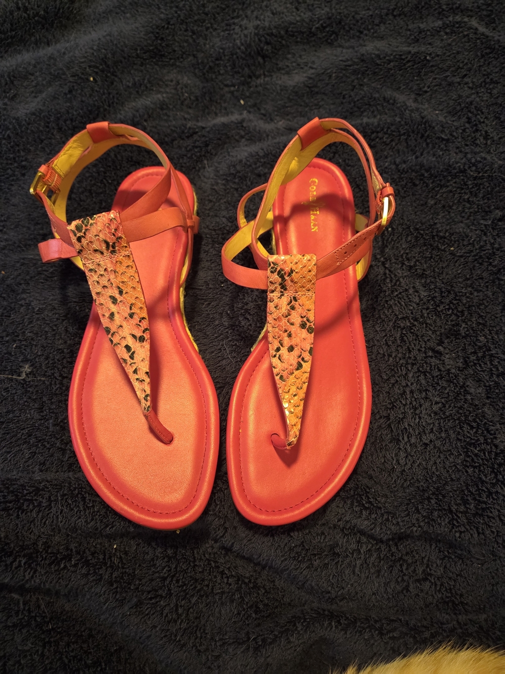 Cole Haan Pink Snake-Print T-Strap Sandals - Size 10